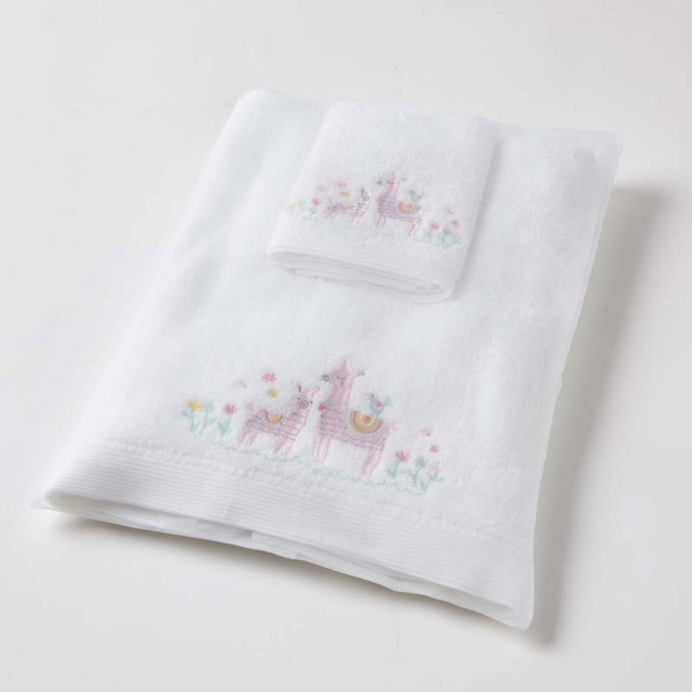 Alpaca - Llama Baby Bath Towel & Face Washer - Pink - Girl
